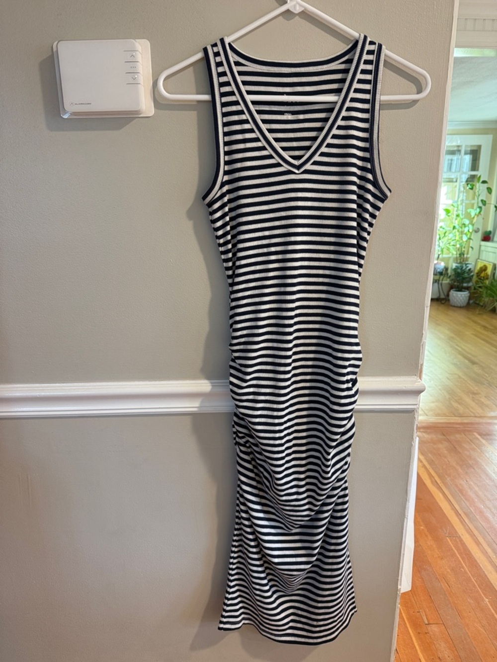 a new day Navy and White Striped V‑Neck Sleeveless Midi Dress